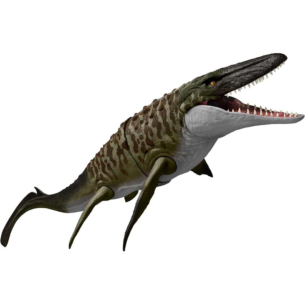 Mattel Jurassic World (JURASSIC WORLD) Battle Action Mosasaurus Figure Dinosaur Toy for Kids, Mov...