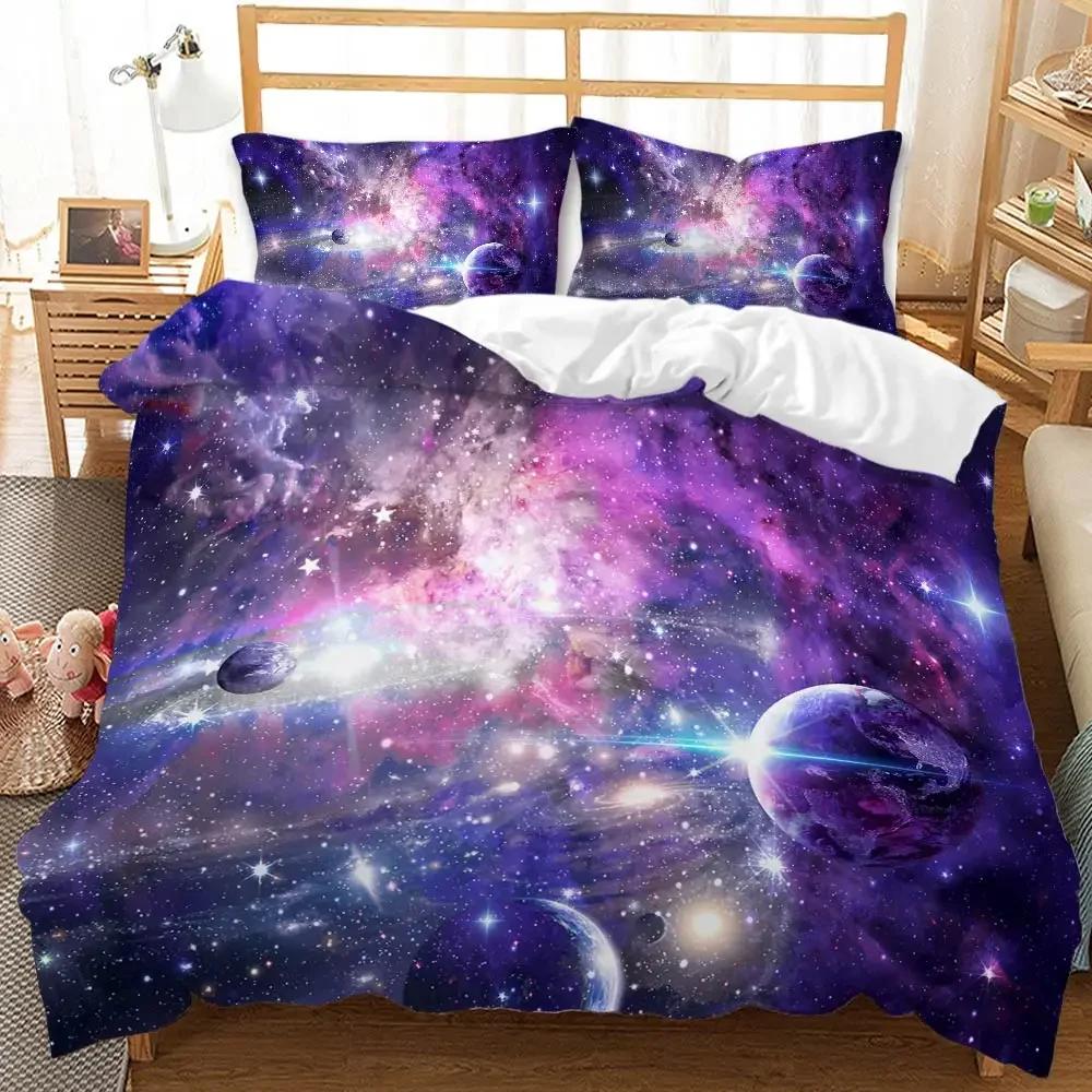 Universe Duvet Cover Galaxy Planet Comforter Cover Universe Outer Space Quilt Cover 3D Starry Sky Series Polyester Bedding Set