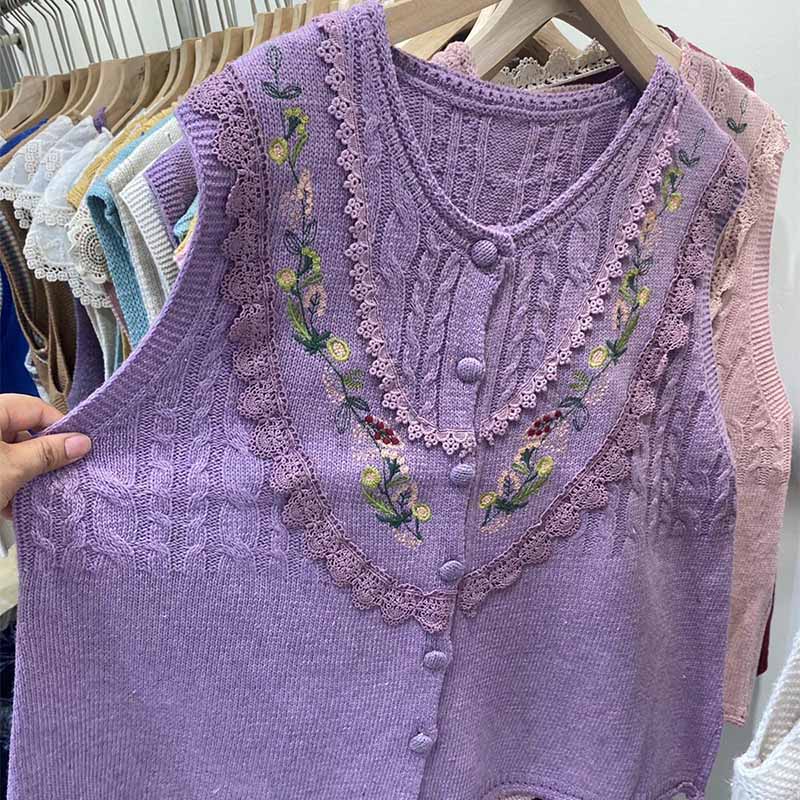 Knitted Vest Women Oversize Undershirt Sleeveless Tops Loose Sweater Vest Thickened Casual Round Neck Vest