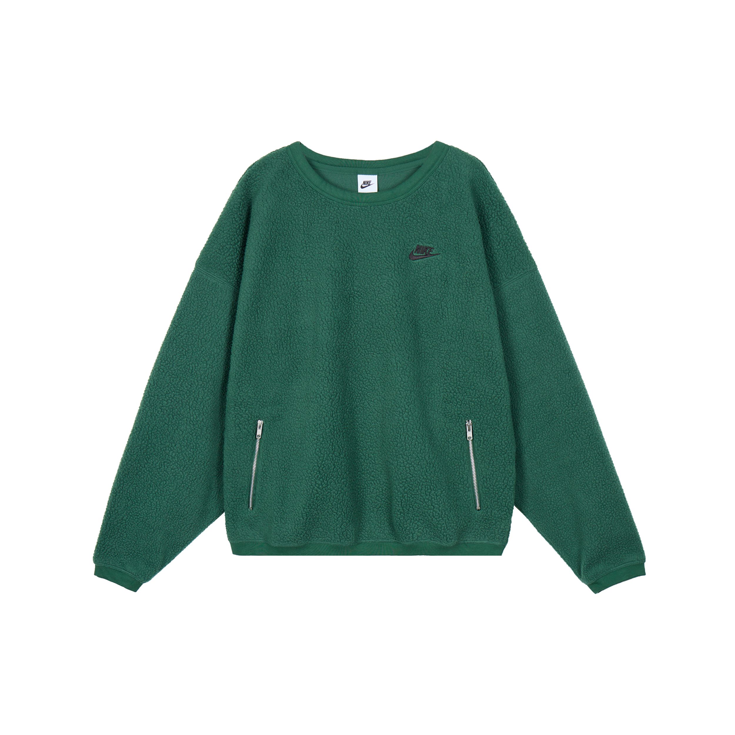 Nike Club Fleece Winterized Crew Men s Loose Fit Warm Fleece Pullover Fir Green Black Casual Everyday Wear FB8379-323 XL