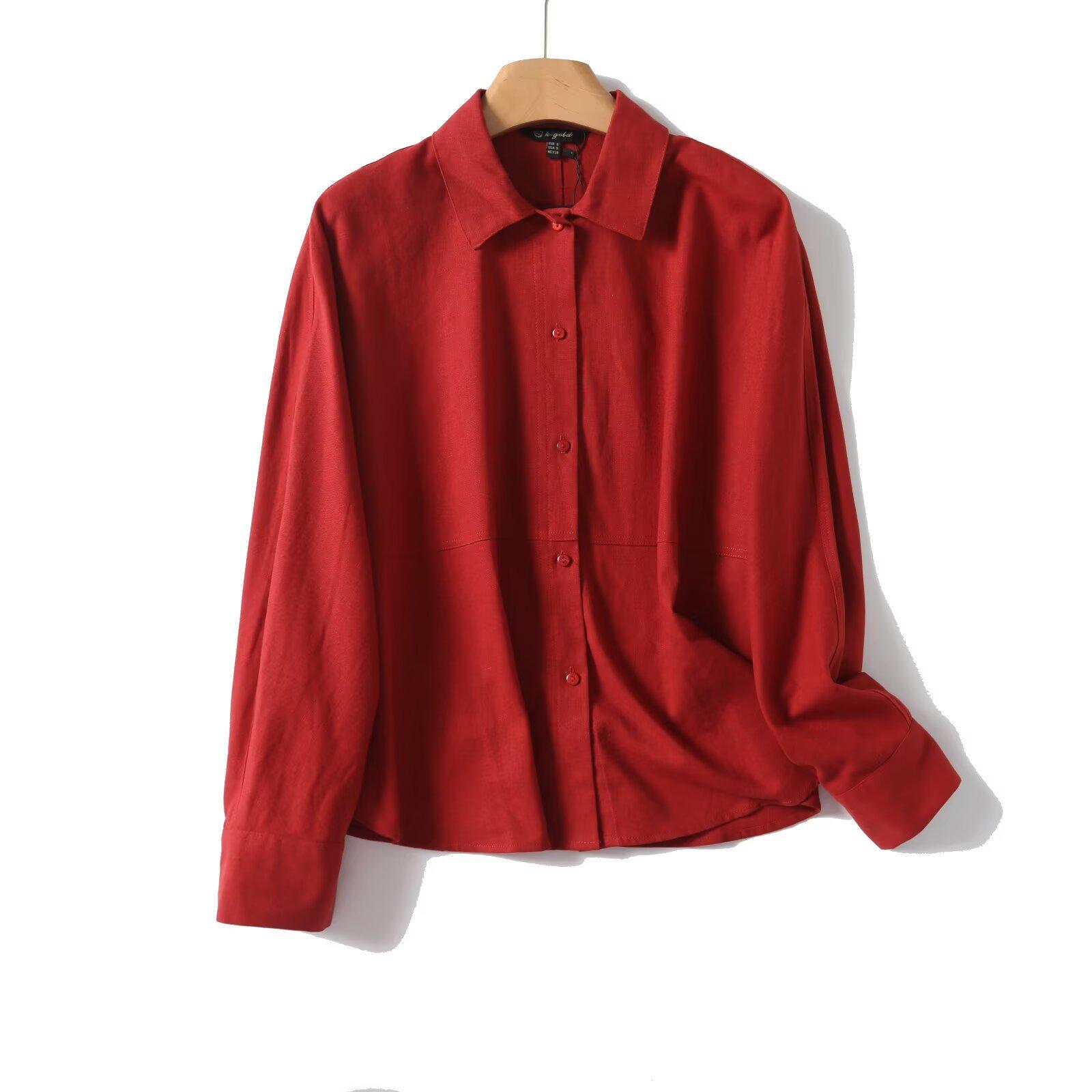 

Весна 2025 Женская простая универсальная рубашка с лацканами: Однобортный лоскутный дизайн для поездок на работу Large красный