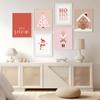 Pink Christmas Tree Snowman House Posters Canvas Painting Wall Art Pictures Winter Holiday Prints for Home Farmhouse Decoration