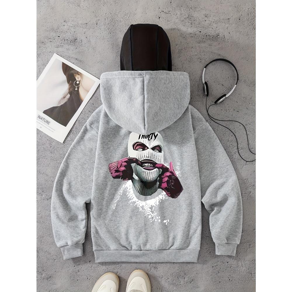 

Мужская толстовка-балаклава с оригинальным принтом, двойная толстовка, уличный стиль, удобная и теплая одежда для осени и зимы XXXL серый