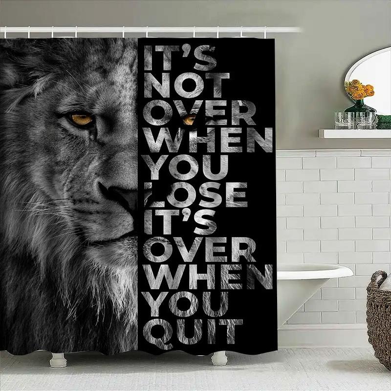 Inspiring Black White Lion Shower Curtain Set Perfect For Bathroom Decor With Quote 'It'S Not Over When You Lose It'S Over When