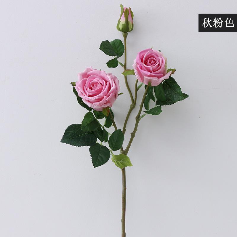 Künstliche Blume dekoratives Ornament Simulation gekräuselte Rose Europäische 3-köpfige feuchtigkeitsspendende Rose Simulationsblume