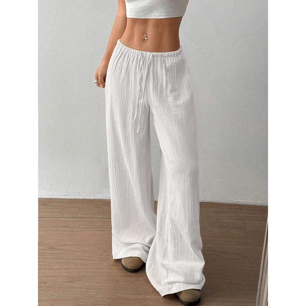 New Fashionable Women's Clothing, Elegant and Versatile, Elastic and Casual, Solid Color Pants, Wide Leg Pants