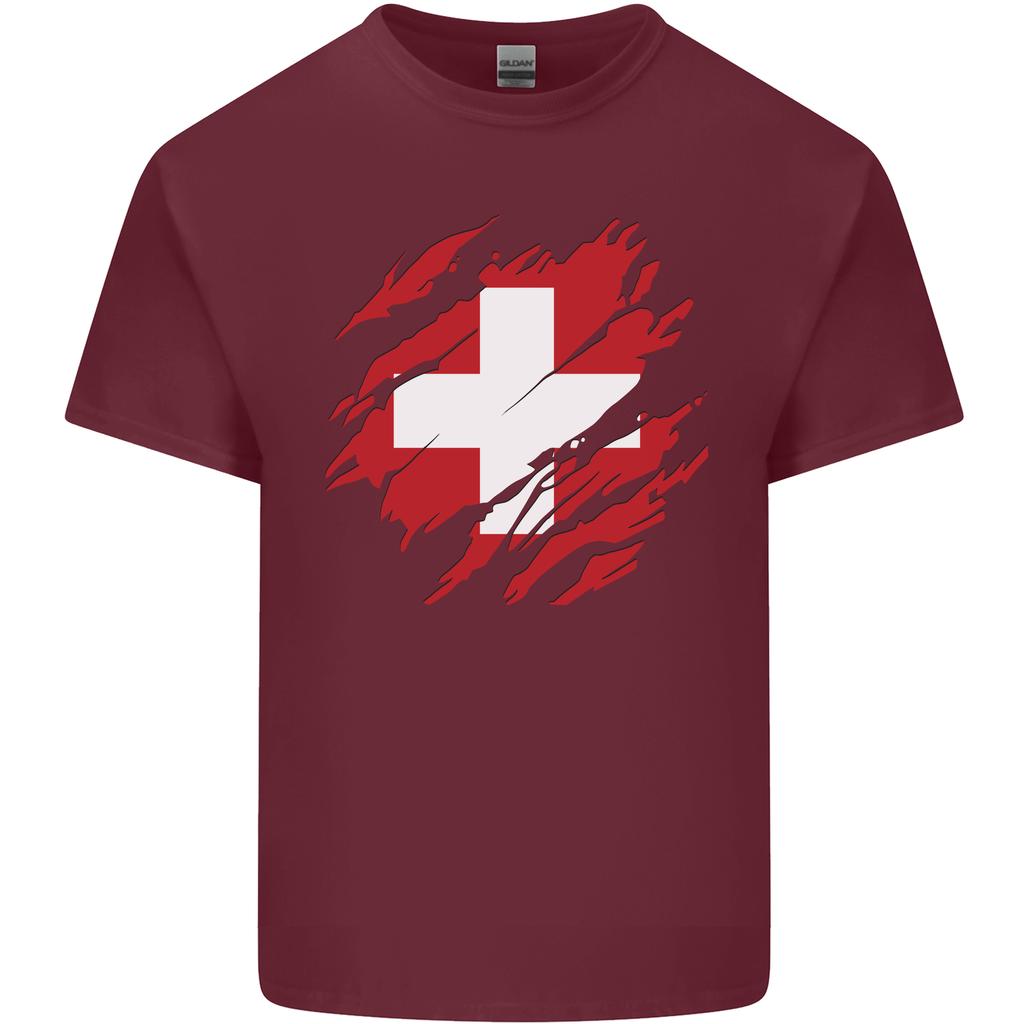 Torn Switzerland Flag Swiss Day Football Unisexs Light Cotton TShirt