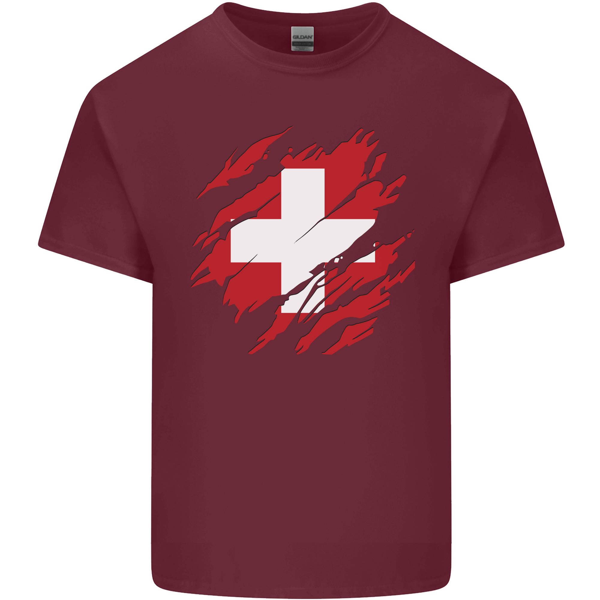 Torn Switzerland Flag Swiss Day Football Unisexs Light Cotton TShirt S