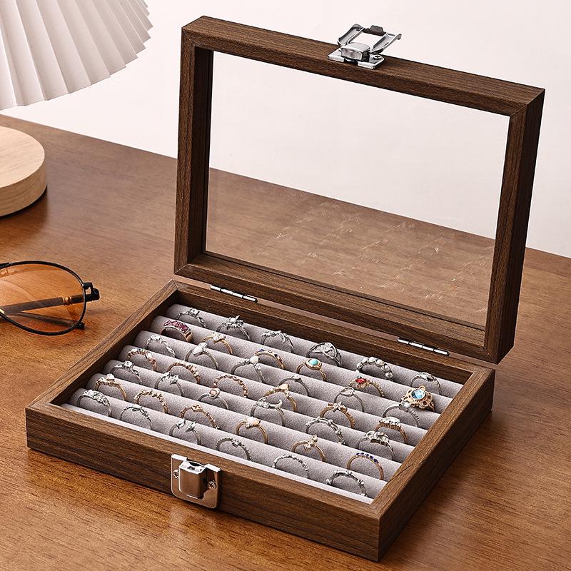 Compact Walnut Jewelry Box for Earrings, Rings, Necklaces, and Bracelets - with Lid and Display Case