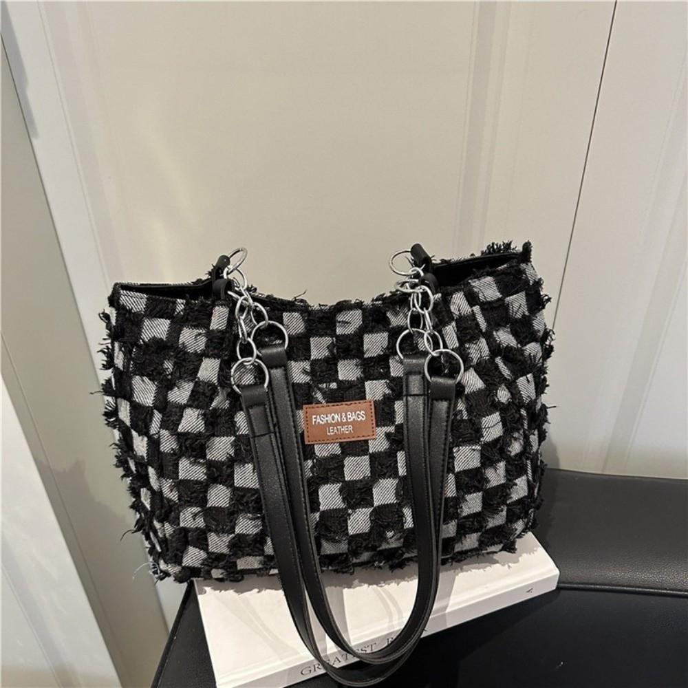 Plaid Women's Tote Bag Beggar Style Commuting Bags Korean Denim Shoulder Bags Ladies