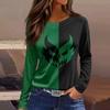 Women's Halloween Print Long Sleeve Top with Round Neck and Hem Slit for Casual Party Wear