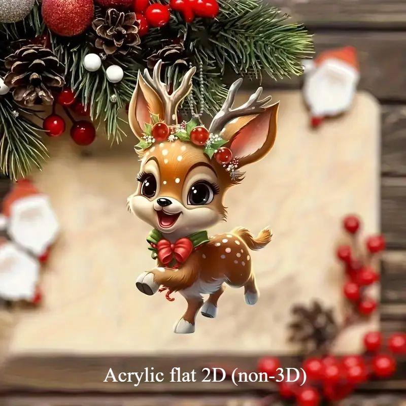 Christmas New Cute Deer Holiday Decoration Acrylic Flat Car Interior Rearview Mirror Decoration Pendant