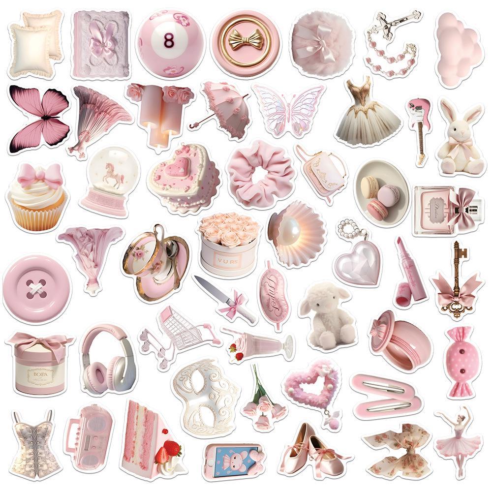 

50-Piece Pink Journal & Creative Waterproof Stickers for Water Bottles, Tablets, Skateboards, and Suitcases