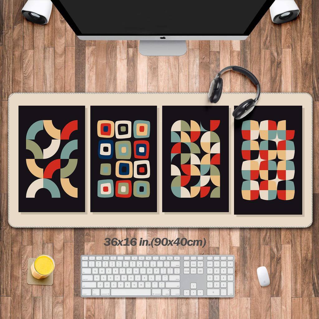 Mid Century Modern Style Shapes Geometric Abstract Mouse Pad Vintage Colors Office Mat Retrowave Keyboard Computer Mat