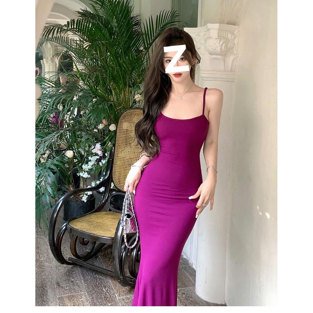 Pure Desire Style Sexy Peach Pink Dress Women's Summer Inner with Bottom Suspender Long Dress Tight Fish Tail Hip Skirt