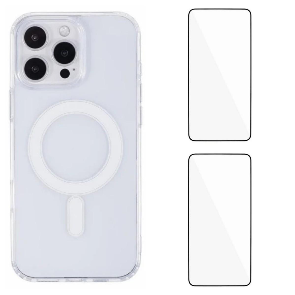 

For iPhone 16 Pro Max Clear Case WANLONFENG LM1 Series Compatible with MagSafe with 2Pcs Screen Films (Big Lens Hole) Transparent