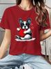 Ladies Trendy Tshirt Cute Pet Healing Fadou Hugs Love Theme Printed Round Neck Machine Washable Casual Fashion Womens Top