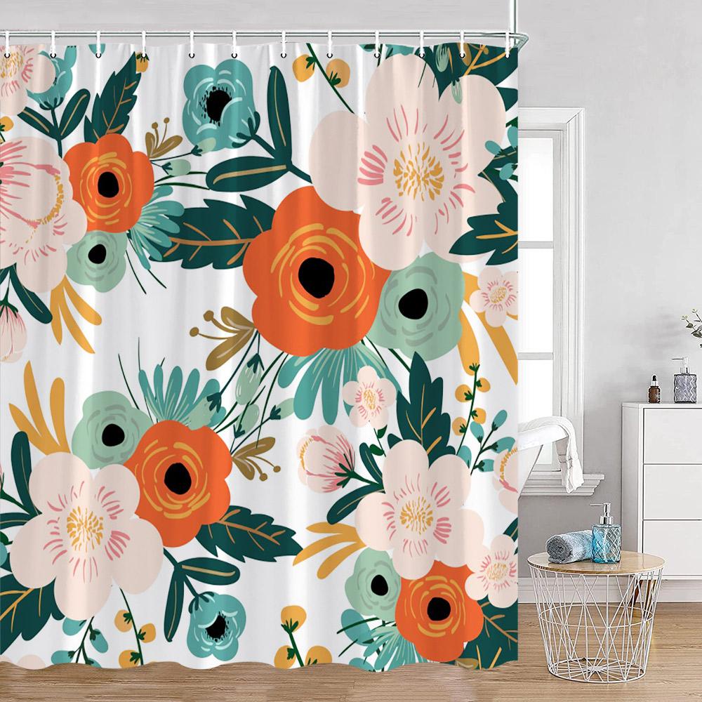 Colorful Flowers Shower Curtains Retro Flowers Bohemian Style Plants Botanical Bathroom Curtain Modern Minimalist Bath Curtain