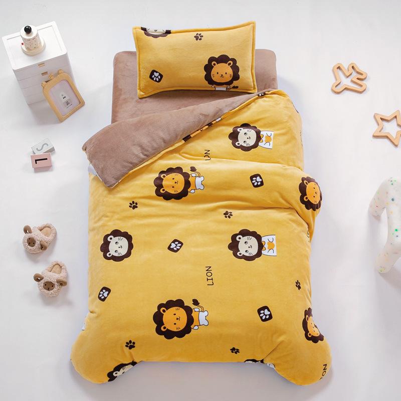 Baby Cartoon Print Bedding Set Duvet Covers Pillowcases Set Autumn Winter Warm Suede Bedclothes Bed Linen CP29