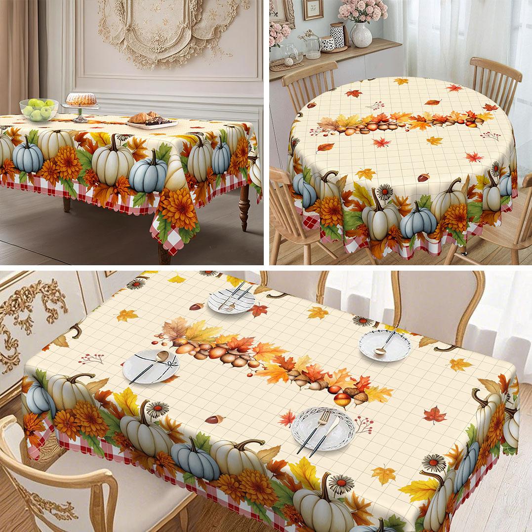 Fall Thanksgiving Table Arrangement Pumpkin Sunflower Tablecloth - Durable Polyester Rectangle/Round Tablecloth round tablecloth-152x152cm