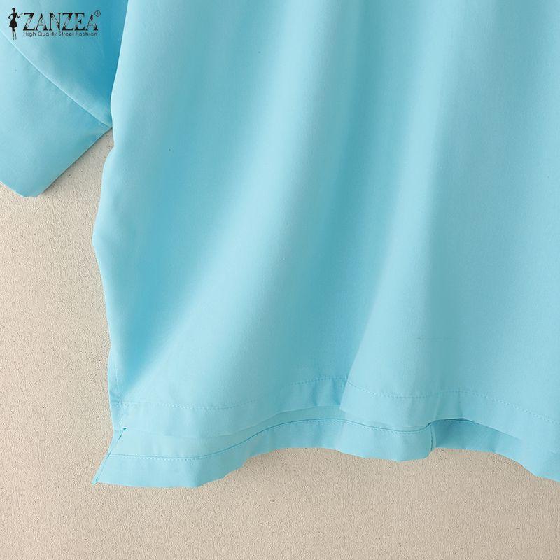 ZANZEA Women Casual Round Neck Loose 3/4 Sleeve Blouse