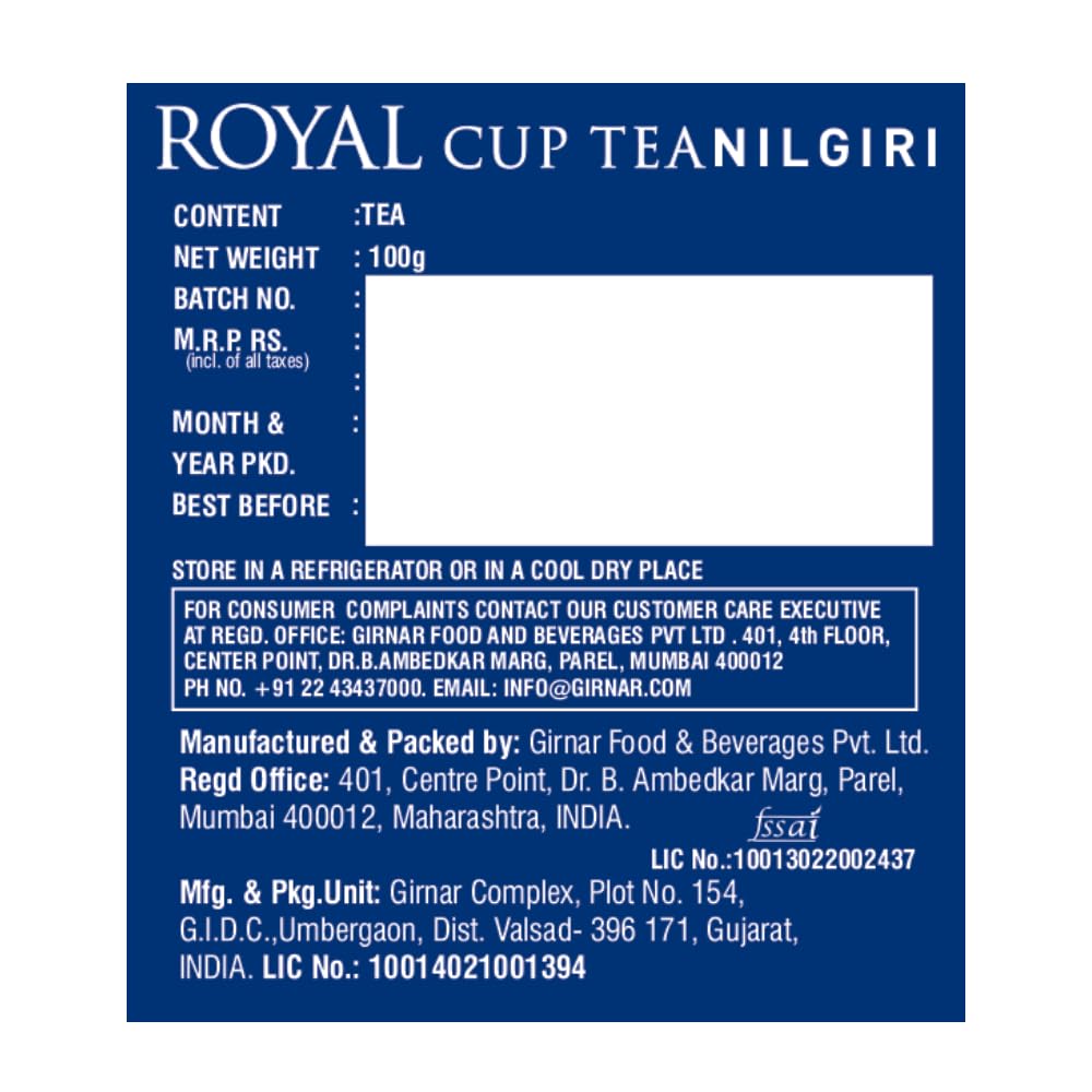 Girnar Royal Cup Loose Tea Nilgiri 100g Pack of 1 Floral Black Tea Aromatic Brew