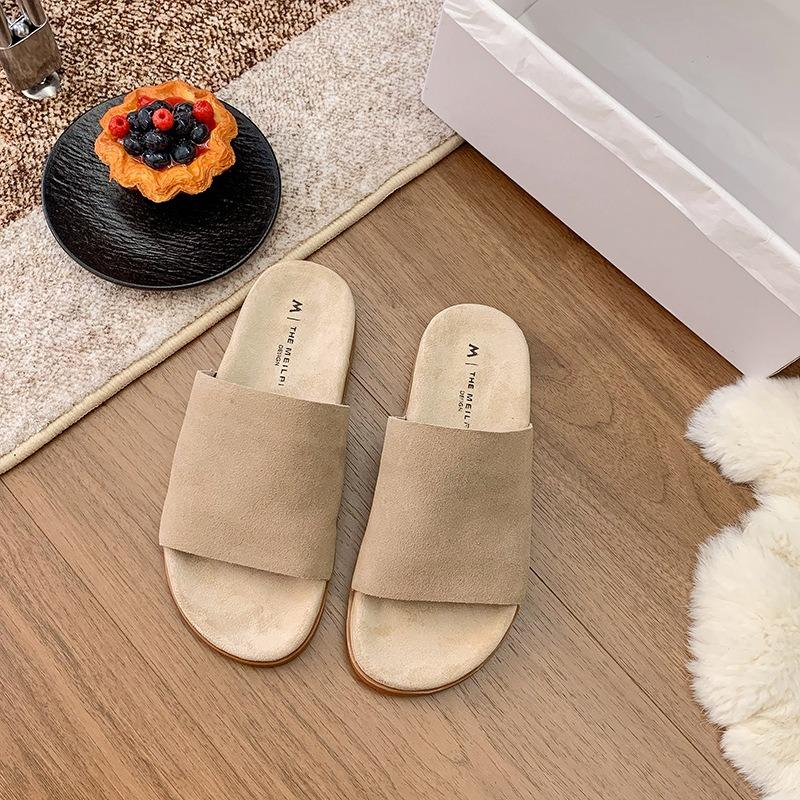 Retro one-word slippers for women to wear autumn new fashion lazy shoes platform slippers