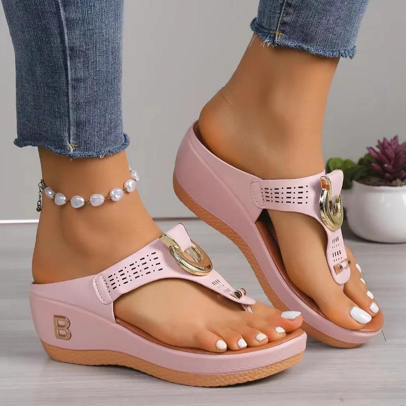Fashion Summer Slippers Women 2025 Big Size Platform Wedges Sandals Slippers Non-Slip Open Toe Flip Flops Ladies Comfortable Beach Shoes