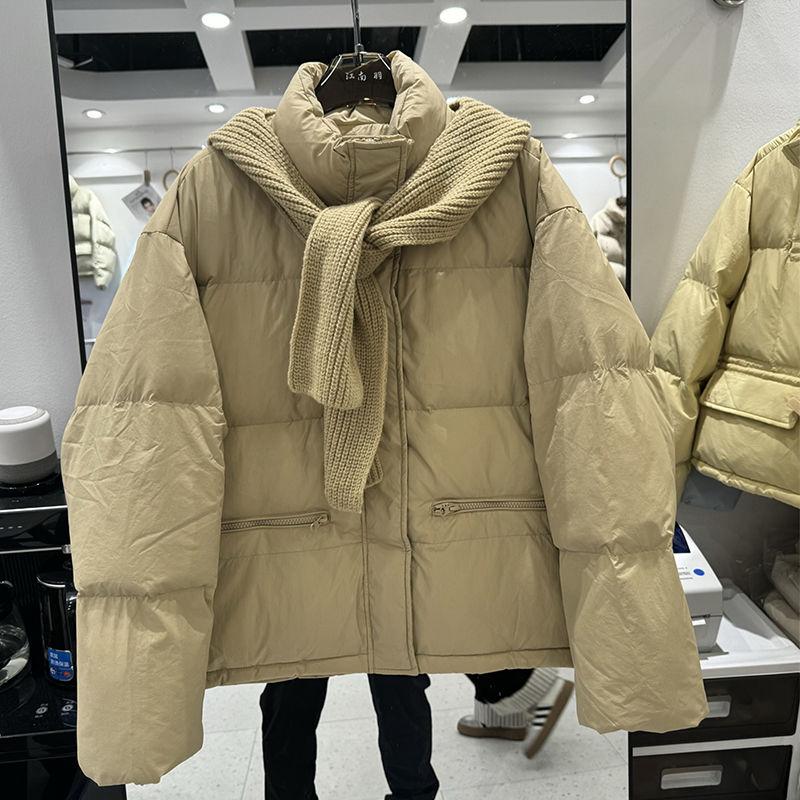 Winter Women's Fashion Short Cotton Clothes Stand-up Collar Small Scarf Warm Jacket Suit Trend