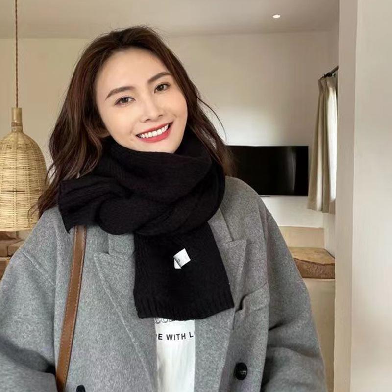 Winter New Solid Color Warm Scarf Couple Men's and Women's High-end Knitted Wool Scarf Small Scarf