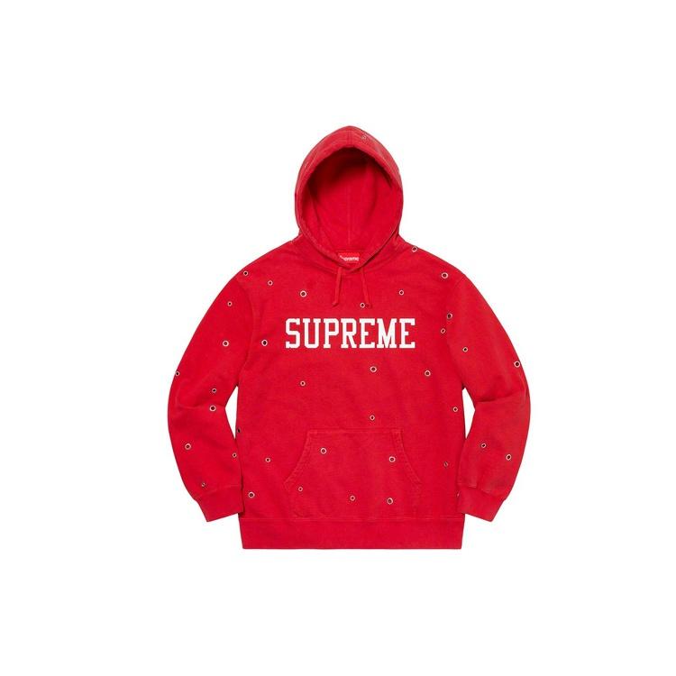 Supreme Eyelet Hooded Sweatshirt `Red White`