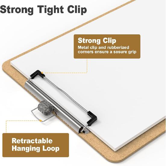 Wood Clipboard Set of 2, 8.5 x 11 Clip Borad with Pen Holder, A4 Standard Dimension 9 x 12.5 in, A4 Letter Size Hardboard for Classroom, Students,