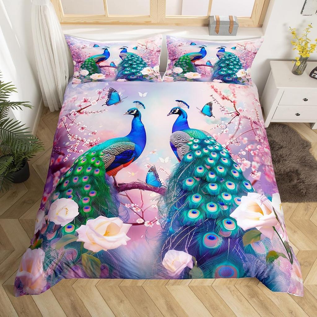 Pfauen Bettbezug Pfauenfeder Druck Bettwäsche Set Mikrofaser Einzel Doppel Queen King Bettdeckenbezug für Mädchen Jungen Studenten Schlafzimmer