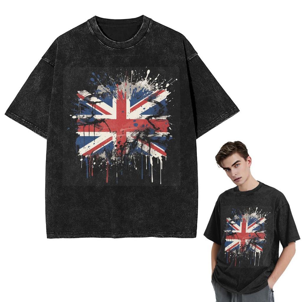 Streetwear T-Shirts Union Jack Flagge des Vereinigten Königreichs Vereinigtes Königreich Britisches Gewaschenes T-Shirt Kurzarm Hip Hop T-Shirt Oberteile T-Shirts