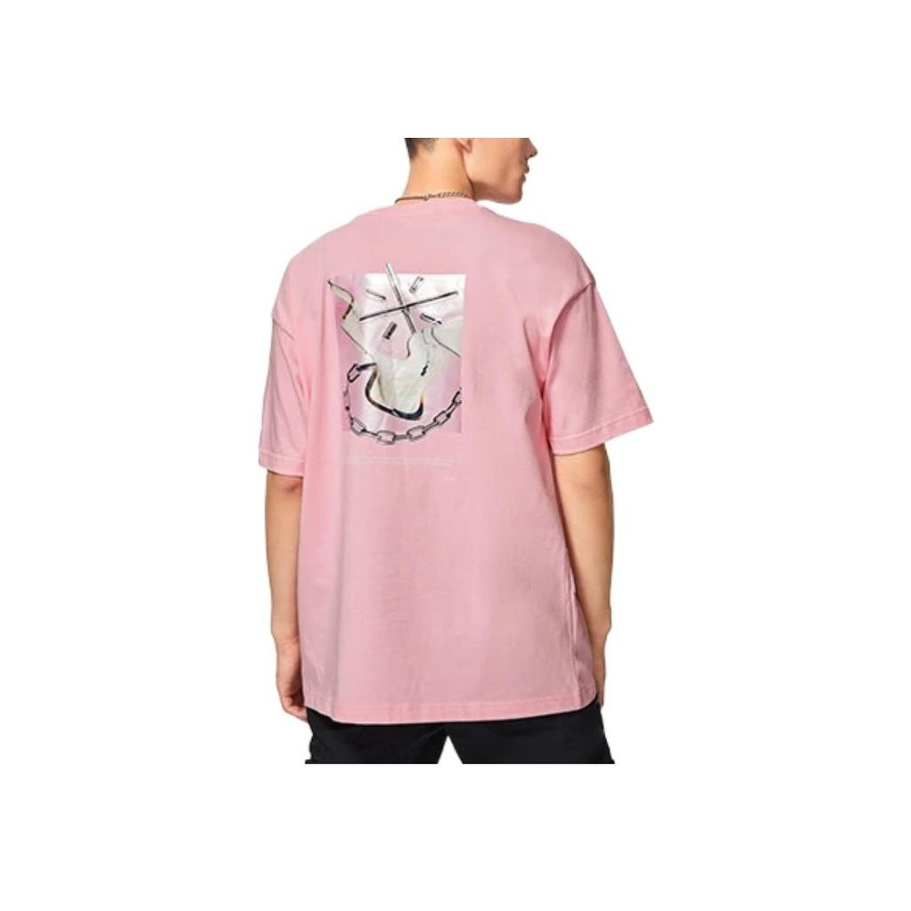 Li-Ning X Glare Artist Collaboration Wade Series SS22 Abstract Back Print Loose Crew Neck T-Shirt Unisex Tops Pink AHSS649-3