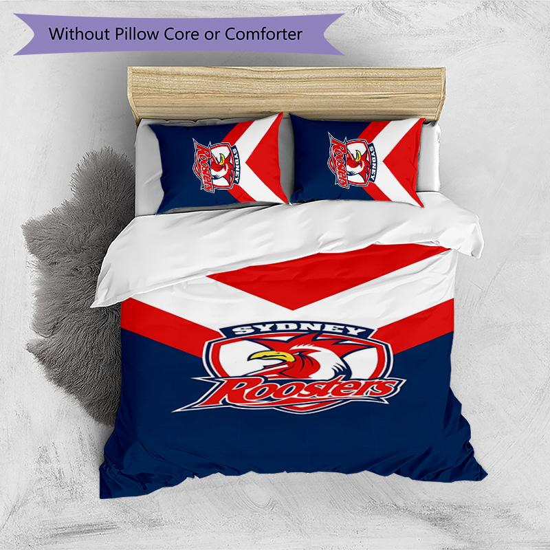 Sydney Roosters Printed 3PCS Bedding Set Soft Breathable Duvet Cover Pillowcases Set Washable Bedroom Decor Home Gift