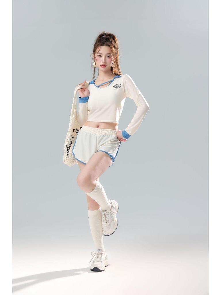 Korean Style 2025 Women's Slimming Sports Swimsuit: 4-Piece Set with Long Sleeves and Split Flat-Leg Design