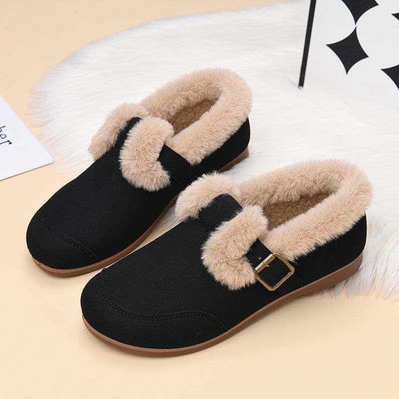 Winter flauschige Schuhe alte Nordbaumwollschuhe Damen gestapelte verdickte warme Mutterschuhe mittelalterliche und ältere weichsohlige rutschfeste flache Stiefel