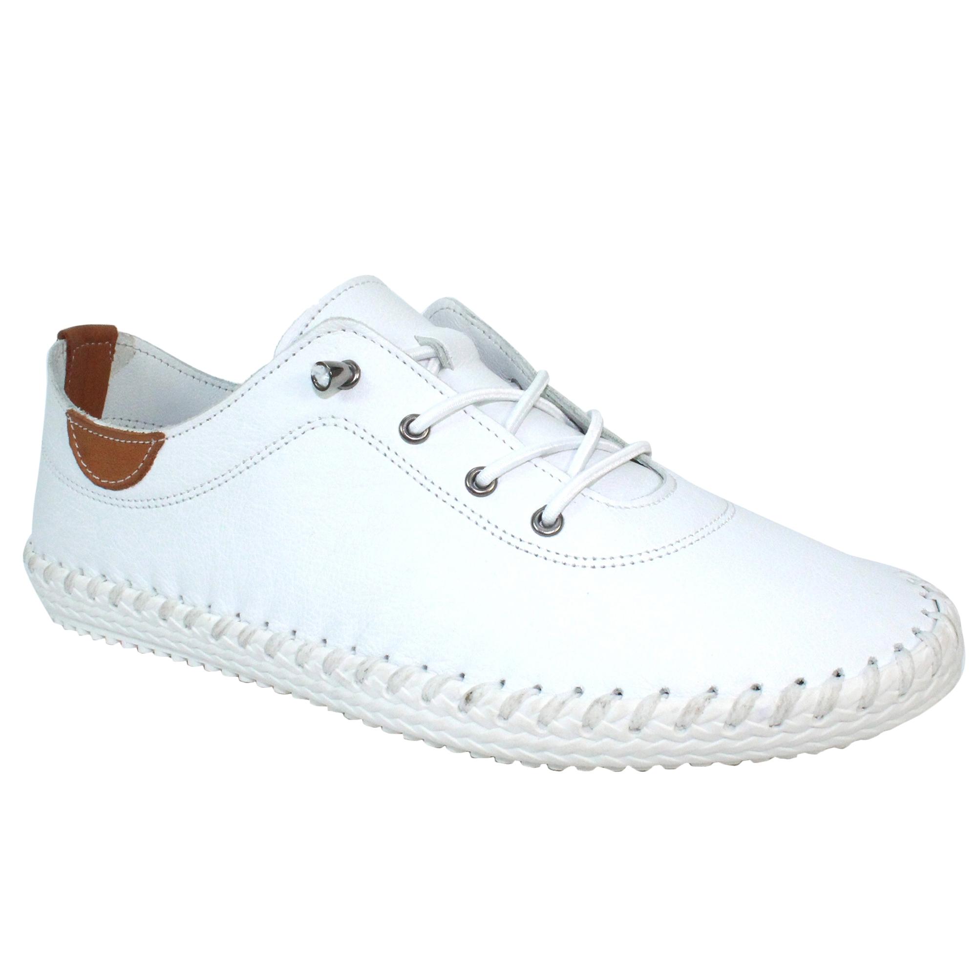 Lunar Womens/Ladies St Ives Leather Plimsolls 6 UK blanc