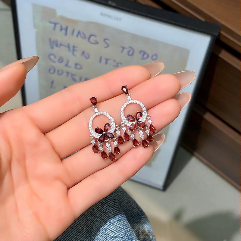 S925 Silver Colorful Crystal Tassel Earrings French Palace Style Drop Earrings