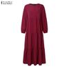ZANZEA Women Casual Round Neck Loose Long Sleeve Muslim Dress