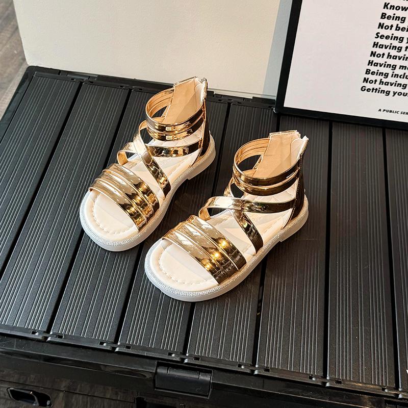 Children Summer Sandals Summer Fashion Girls Glossy Princess Gladiator Sandals Solid Color Kids Causal Cross Sandals Flats