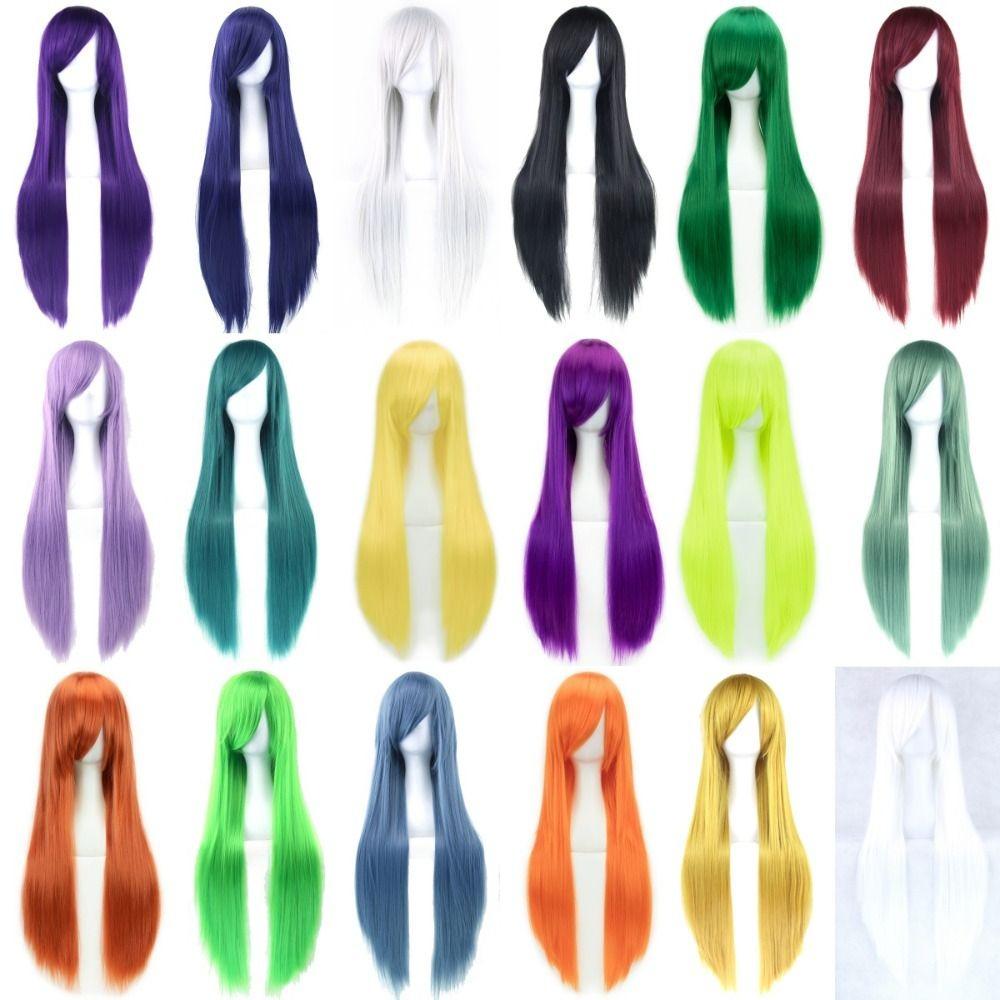 Heat Resistance Long Synthetic Hair 80cm Anime Straight Hairpiece Halloween Cosplay Wigs  Costume