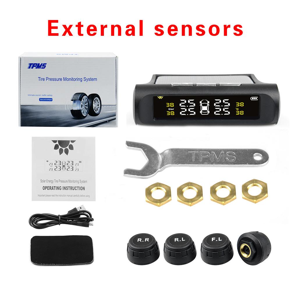 Original Solar Power USB TPMS Car Tire Pressure Monitoring System LCD 4 External / Internal Sensors for SUV Temperature Warning