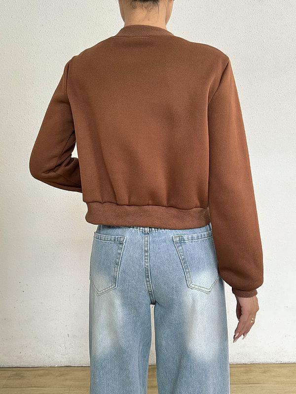 Frühling 2025 Damen Langarm Rundhals Reißverschluss Strickjacke - Einfarbig, Lockerer Schnitt, Schlankmachende Kurze Freizeitjacke