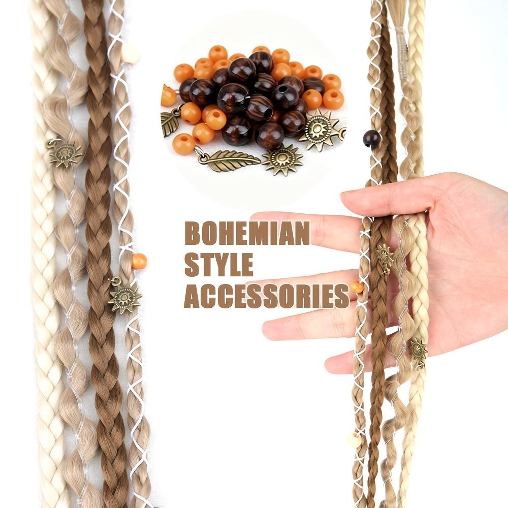 18-Inch Hand-Woven Bohemian Style Clip-In Braids Extension Piece, Bohemian Dreadlock Style, Synthetic Fiber Weave Extension for Women