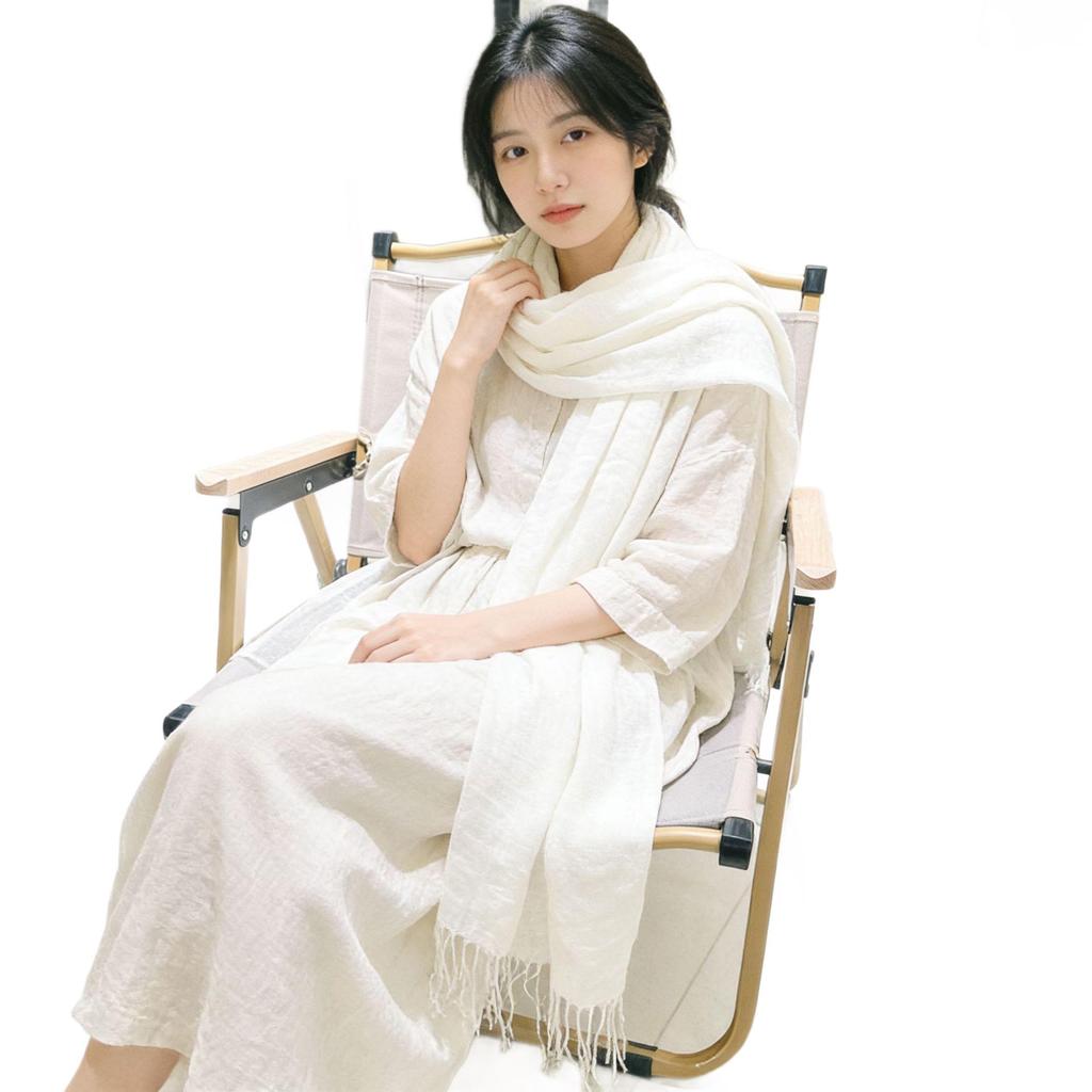 Bufanda de Lino para Mujer - Chal Ligero de Algodón y Lino de Color Sólido con Borlas, Estilo Bosque Artístico, Protección Solar, Moda Japonesa Coreana.