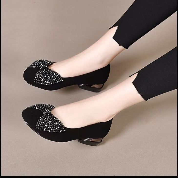 Silver bow single shoes women's autumn outer wear 2025 new round head low heel matte soft sole casual one-pedal single shoes