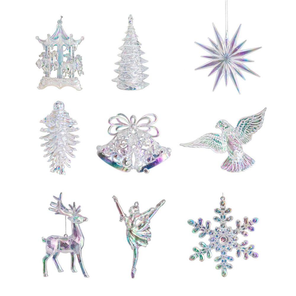 Acrylic Christmas Crystal Pendants Transparent Crystal Clear Xmas Tree Ornament Snowflake Design Glitter Hanging Ornaments