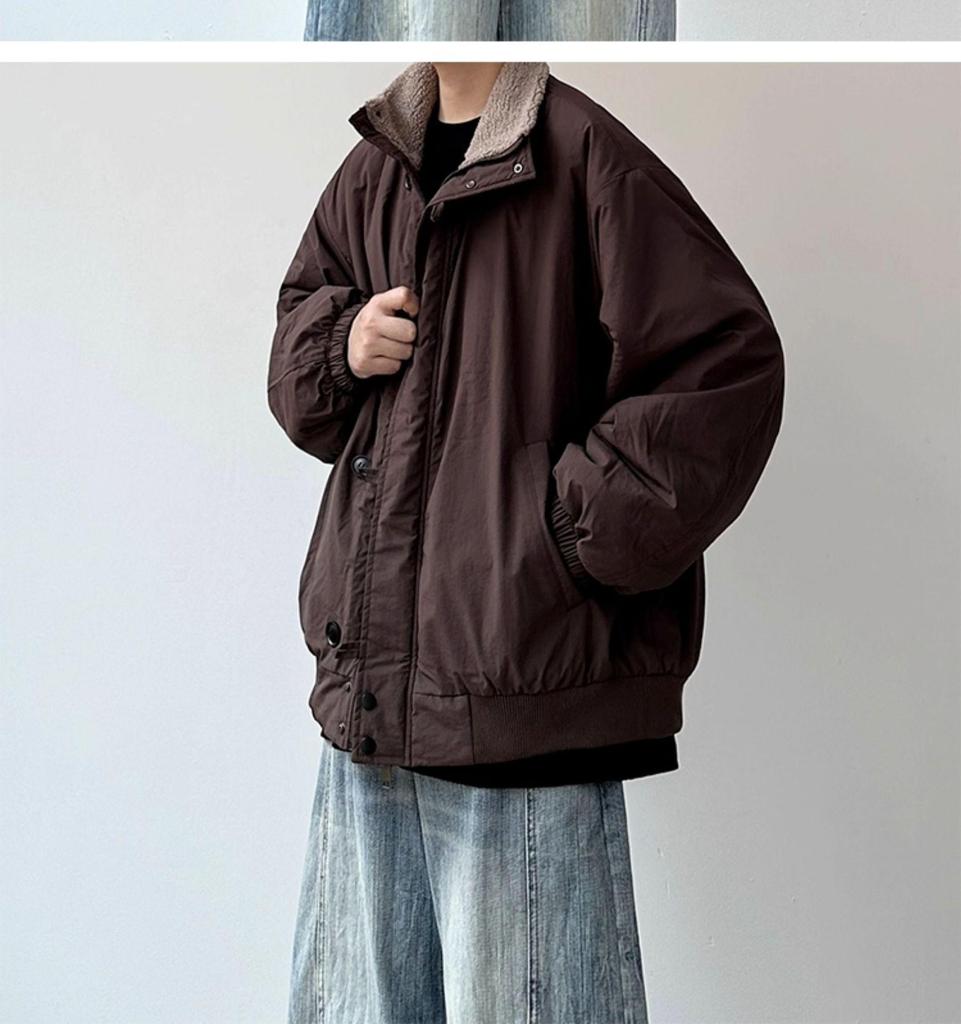 Herren Japanische Retro Lammwolle Warme Baumwolljacke - Winter Lockerer Schnitt, Samt Verdickt, Stehkragen Oberbekleidung